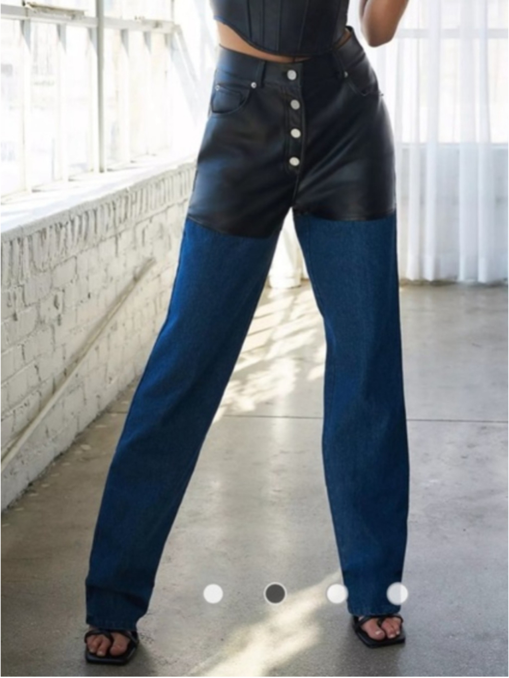 4th & Reckless Milan High Rise Straight Jeans Elsa Hosk Faux Leather Button Fly
